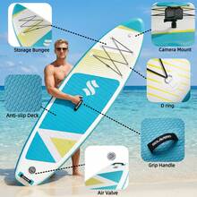 Inflatable Stand Up Paddle Board With Accessories, Wide Stable SUP Yoga Board, Non-Slip Deck, Paddle, Pump, Leash & Carry Bag For Youth & Adults, Three Removable Fins Non-Slip Paddleboard For Adults Of All Skill Levels - Cadet Blue - View 6