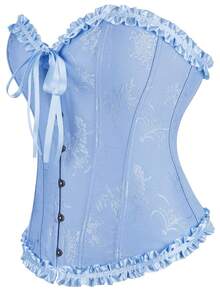 女式提花系带后背短款上衣，紧身胸衣款式，适合新年派对、情人节、节日，奶油黄色 - 彩色 - 查看 4