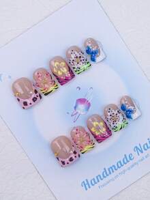 Bộ 10 móng giả thủ công hình vuông chủ đề đại dương, phong cách Y2K cá tính, màu nude, xanh lá cây, hồng, be với họa tiết nhuộm tie-dye kiểu Pháp, hoa khắc, sao biển, vỏ sò, sao, ngọc trai giả, giọt nước, phụ kiện kim loại, thích hợp cho tiệc tùng, khiêu vũ, sử dụng hàng ngày, bao gồm bộ dụng cụ, món quà tuyệt vời cho phụ nữ và bé gái, dụng cụ làm móng thủ công. - Nhiều màu - Xem 3