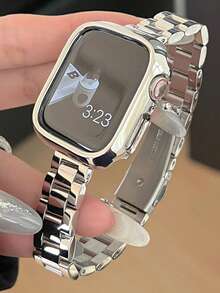 Bộ dây đeo và vỏ bảo vệ đồng hồ nữ cao cấp 2 trong 1, màu bạc, bằng kim loại, tương thích với Apple Watch 46mm 38mm 40mm 41mm 42mm 44mm 45mm 49mm. Tương thích với Series 11 10 9 8 7 6 5 4 3 2 1 SE Ultra. Bộ gồm 2 dây đeo và vỏ bảo vệ cho đồng hồ thông minh Apple. - Bạc - Xem 1