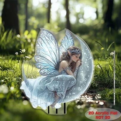 1pc 2D Acrylic Moon Fairy Garden Stake, Acrylic Ground Stake Decor, Suitable For Windowsill And Other Creative Decoration, Suitable As Gifts For Friends And Housewarming, Decorative Ground Stake