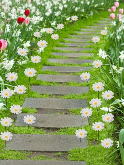 5 pièces Piquets décoratifs d'extérieur, Décoration de jardin extérieur, Piques de pelouse en tournesol artificiel pour villa, paysage, cour, décoration de jardin
