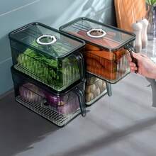 2个可堆叠冰箱储物盒，带时间标记、盖子、可拆卸沥水盘和把手，透明厨房橱柜收纳盒，适用于存放汽水、零食和蔬果，透明食品储藏盒，适用于办公室和家庭，节省冰箱空间 - 彩色 - 查看 7