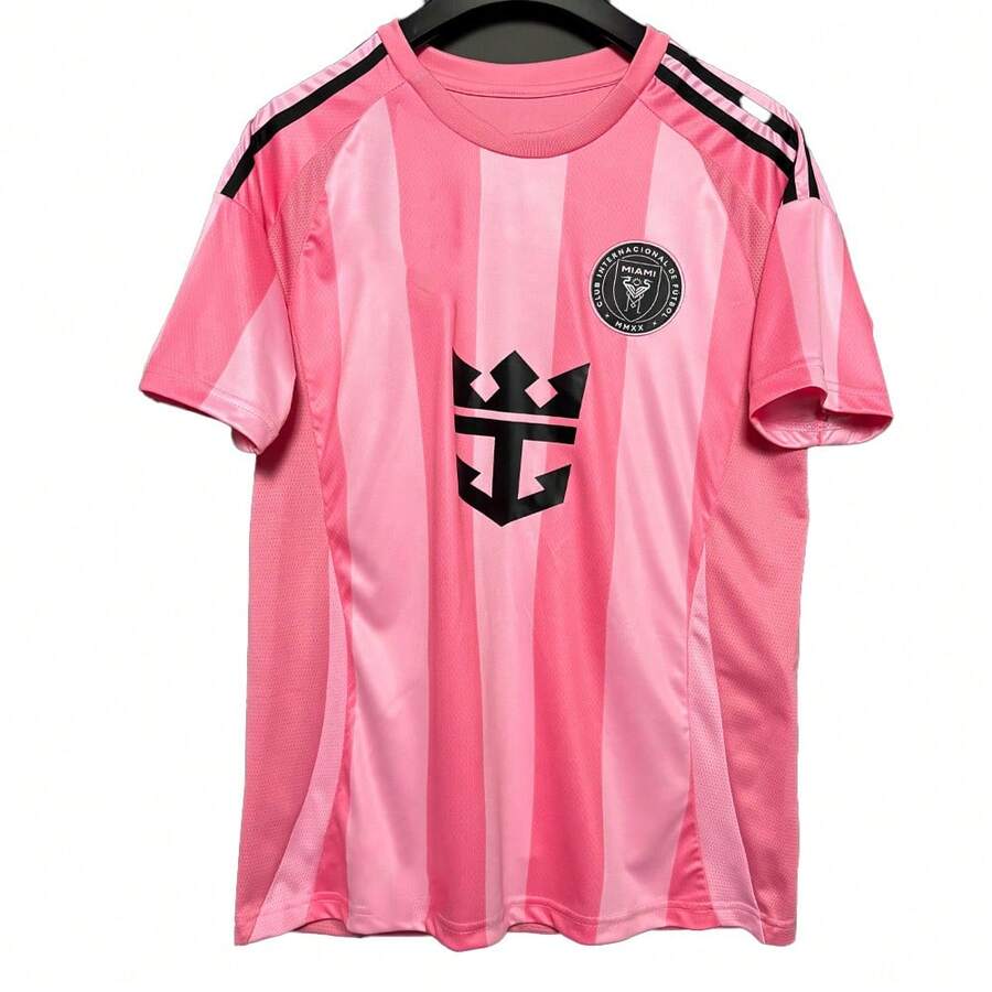 Miami Style Football Jersey & Crew Neck Comfortable Sports Top, Suitable For Football Match, Training, Casual And Holiday Wear, Great Gift Black Spring,Soccer Training, Daily Fitness And Leisure, Great Gift - 玫瑰紅 - 查看 1