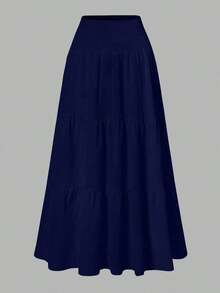 Falda de verano de unicolor, minimalista y versátil con volantes, efecto arrugado y semi-transparente - Azul marino - Ver 2