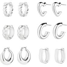 6 Silver Hoops Set