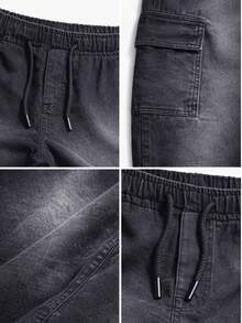 Men's Graphite Cargo Jeans With Stonewashed Finish And Elastic Waistband – Comfortable Loose Fit Streetwear - 0326/01 - 查看 5