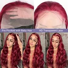 34 Inch 250% Density Burgundy Lace Front Wigs Human Hair 13x4 99j Body Wave Lace Front Wigs Human Pre Plucked Red Wig 99j Burgundy Lace Front Wigs Human Hair Wigs For Women - S99J - 查看 5