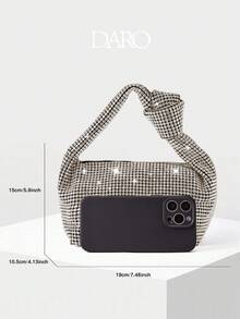 Túi xách Hobo quai thắt nút đính đá lấp lánh, ví cầm tay sang trọng cho tiệc cưới, món quà hoàn hảo dành cho phụ nữ. - Bạc - Xem 3