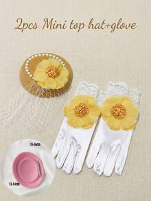Set de 2 piezas: Sombrero fascinador con lazo de tul amarillo y cristales + Guantes con lazo para niñas y adolescentes, Set de 2 piezas: Minisom brero de tul beige, Accesorios para fotografía de boda, Decoración de boda, Accesorios para fotomatón de fiesta, Accesorios de boda, Corona floral, Corsage de muñeca, Conjunto para padres e hijos - Amarillo - Ver 11