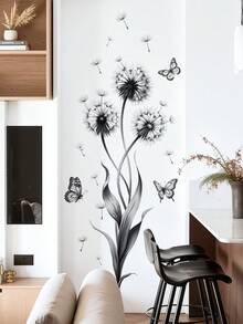 1pc Removable Dandelion & Butterfly Wall Sticker, Plant & Floral Decor For Bedroom, Living Room - 39084-yK-yuke - View 4