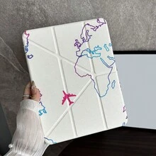 1pc Gradient World Map & Airplane Route Print Tablet Protective Case With Pencil Slot, Compatible With IPad 10.9/10.2/Air 5th Gen/Pro11/10th/9.7/Air 2/(7th Gen)/(8th Gen)/Air 4/5/Pro 11/10th Generation 10.9 Inch 2022 Model, Smart Sleep/Wake Function, Fashionable Tablet Accessory, Suitable For Mi 5/5PR/6/6PRO/7/7PRO/Galaxy Tab S10+/S9/A9 - Multicolor - View 4