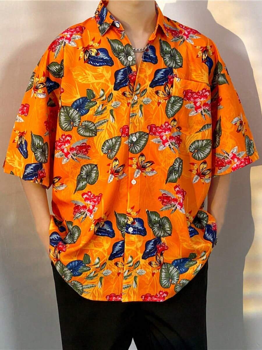 Tropical Paradise Pattern Symbolizing A Vibrant Summer Spirit Filled With Blooming Flowers And Lush Green Leaves Radiating Vitality And Joy 3D Printed Men's Short Sleeve Casual Button Up Shirt - A508D-AT23232 - Xem 1