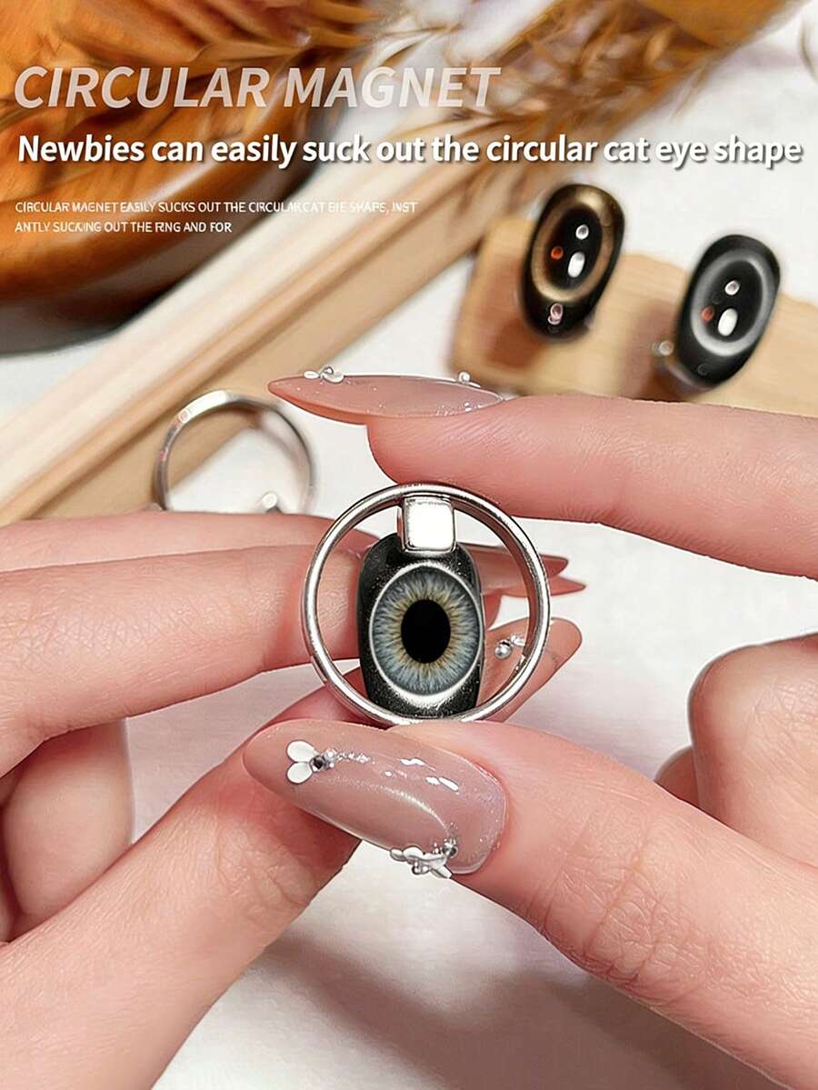 3D Round Magnetic Nail Stickers And Cat-Eye Magnetic Rings, Designed Specifically For Round Nails. Perfect For Nail Salons, DIY Enthusiasts, And Brides, As Well As For Valentine's Day And Christmas Gifts-An Easy-To-Use Magnetic Nail Design Kit.