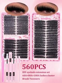 Bộ 640/576/576/560 sợi mi giả xoăn dạng chùm - Độ dày cao, tạo hiệu ứng trang điểm mắt tự nhiên, dày dặn và mềm mại, hộp đựng mi giả dạng chùm dung lượng lớn, chất liệu mềm mại, bền chắc. Mi giả, bộ trang điểm mắt cáo/mắt mèo tự làm, bộ trang điểm mắt dự tiệc âm nhạc (40D+50D+60D+80D/40A+50A+60A+80A/40A+60A+80A/60A+80A+100A) Mi giả dạng chùm - Nhiều màu - Xem 2