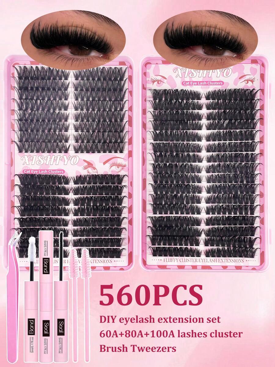 Bộ 640/576/576/560 sợi mi giả xoăn dạng chùm - Độ dày cao, tạo hiệu ứng trang điểm mắt tự nhiên, dày dặn và mềm mại, hộp đựng mi giả dạng chùm dung lượng lớn, chất liệu mềm mại, bền chắc. Mi giả, bộ trang điểm mắt cáo/mắt mèo tự làm, bộ trang điểm mắt dự tiệc âm nhạc (40D+50D+60D+80D/40A+50A+60A+80A/40A+60A+80A/60A+80A+100A) Mi giả dạng chùm