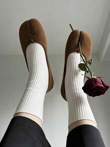 Women's Split Toe Shoes Flat, Cow Mule Shoes For Women, Classical Fashion Japanese Style Tabi Flats, Slip-On Wide Toe Box Loafers For Walking - Brown - View 2