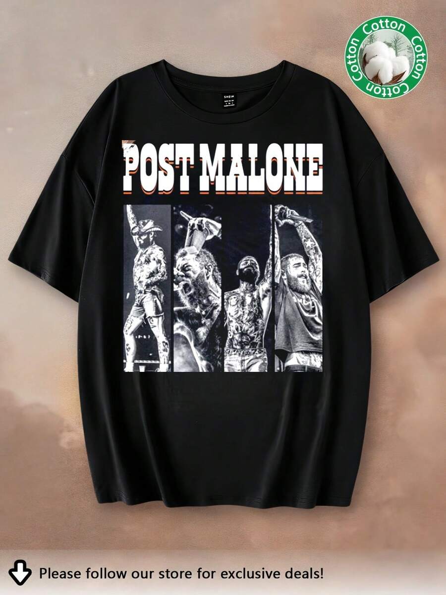 Posts Malone Vintage T-Shirt By Comforts Colors, Malone Rap Music T-Shirt, F1 Trillion Tour T-Shirt, Posty Rapper T-Shirt, Malone Music The Album 2026 Printed T-Shirt - Made Of Pure Cotton, It's Soft And Breathable, Suitable For Both Men And Women. It's A Casual Shirt Suitable For All Seasons And A Stylish Souvenir. It's Suitable For Everyday Wear, Streetwear Enthusiasts, And Music Lovers. - Black - View 1