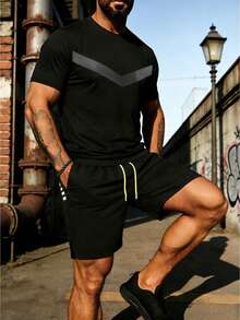 Driftmere Men's 2 Pieces T-Shirt And Shorts Set For Gym, Running And Training Sport - Black - View 6