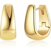 925 Sterling Silver Earrings Small Chunky Silver Earrings Women 14K Gold Plated Small Hoop Earrings Silver Earrings Small Thick Huggie Hoops Earrings - 14K Gold - View 2