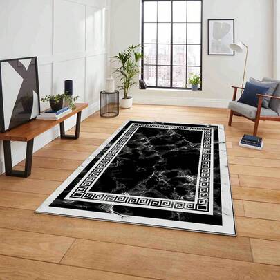 Digital Printed Non-Slip Washable Runner & Area Rug With Frame Pattern | Modern, Scandinavian, Boho & Classic Styles | 100% Polyester | MADE IN TURKEY