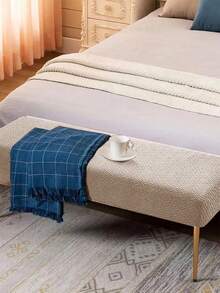 1 Stück abstrakte karierte Bankabdeckung, Jacquard-Stretchstoff, moderner minimalistischer Stil, dick, strapazierfähig, fleckenabweisend und kratzfest, geeignet für Zuhause, Büro, Bank, Klavierhocker, Stuhl usw. - Khaki - Übersicht 4