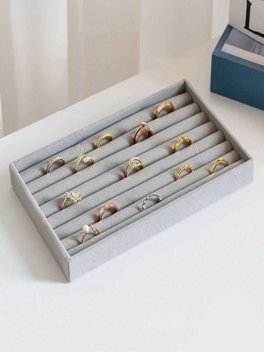 1pc Multi-Grid Jewelry Tray, Grey Ring Display Tray, Multifunction Earring Rack For Home, Gift For Valentine's Day - Grey - View 1