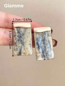 1 Pair Resin Rectangular Stone Texture Earrings, Vintage Casual Versatile Party Personalized Earrings For Women - Grey - View 9