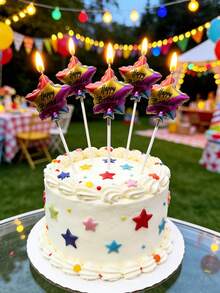Floral Star Birthday Multicolor Happy Birthday Party Anniversary Cake Decorative Candles - View 3
