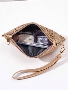 Bolsa de playa con correa para la muñeca, monedero, bolso bandolera para mujer, nuevo bolso pequeño versátil para el hombro a la , bolso cuadrado dulce para primavera/verano, playa - Caqui - Ver 6