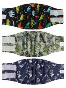 3pcs Washable Male Dog Belly Band (Dinosaur Pattern) - Washable Male Dog Diaper - Multicolor - View 14