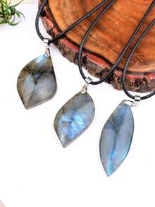 1pc Rhyolite Leaf Pendant Decor, Mineral Specimen Craft, Holiday Gift, Collectible - Labradorite Leaf Pendant - View 8