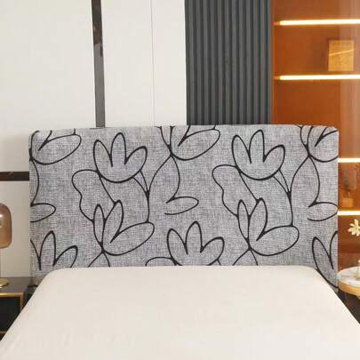 1pc Stretchable Milk Silk Headboard Cover, All Inclusive, Simple Geometric Pattern Design, Soft Polyester Fiber Fabric, Modern Style Bedroom Furniture Protective Cover Suitable For Single And Double Beds