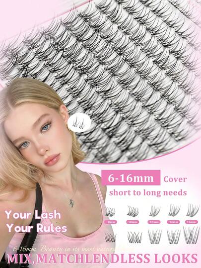 2-In-1 Eyelash Cluster 124pcs C Curl Transparent Natural False Eyelashes And Manga Style Lower Eyelashes DIY Single Lashes Thin Criss Cross Fishtail Design Soft And Lightweight Suitable For Daily Or Commute Makeup False Eyelashes