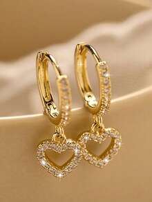 1 Pair Fashionable Cubic Zirconia Heart Stud Earrings, Minimalist Design For Teenagers - Multicolor - View 1