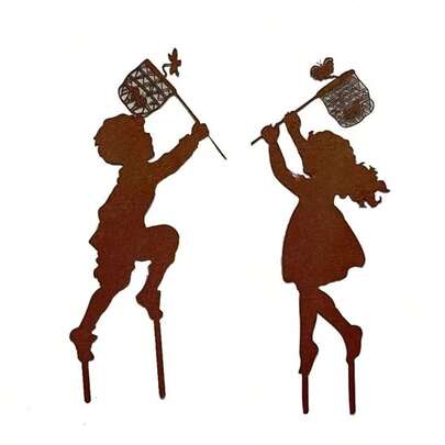 Đồ trang trí treo tường phong cách nhà nông thôn hình bóng bé trai và bé gái bằng acrylic, vật trang trí mềm mại cho lối vào hiên nhà.