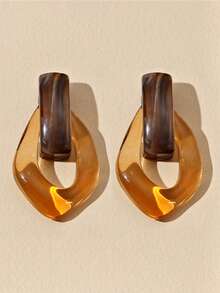 1对时尚几何透明水滴耳环 - 咖啡棕 - 查看 3