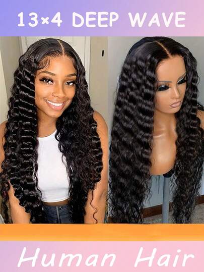 [Tóc giả sóng sâu] Tóc giả xoăn sóng sâu bằng tóc thật dành cho nữ với mặt trước ren 13x4 - Tóc giả ren trong suốt với mật độ 200%, đường chân tóc đã được tỉa sẵn, màu đen tự nhiên, đội vào là dùng ngay, không cần bảo dưỡng, phù hợp cho người mới bắt đầu, trang phục thường ngày thoải mái, tóc giả bằng tóc thật với thiết kế sóng sâu, tóc giả ren phía trước kiểu xoăn, phù hợp cho phụ nữ, mặt trước ren trong suốt 13x4 tạo vẻ ngoài tự nhiên cho phụ nữ, tóc giả tự nhiên có tóc con (Tóc giả kiểu bob 8-16 inch)