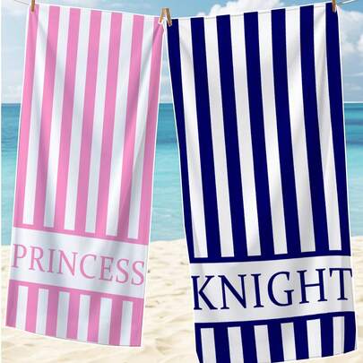 Khăn tắm biển [Siêu mềm, nhanh khô 250gsm] 90*180cm | Hồng, Xanh navy, Đen, Sọc vàng sâm panh, Cặp đôi, Hiệp sĩ, Công chúa, Chữ in | Khăn tắm di động thấm hút cao, Trang trí phòng tắm, Thích hợp cho bãi biển, bơi lội, du lịch, cắm trại, tập thể dục mùa hè