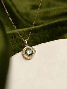 4pcs/Set Elegant Geometric Green Crystal Necklace, Earrings, Ring Set, Unique French Style, Suitable For Party, Holiday And Vacation Wear - Green - View 4