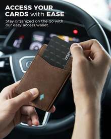 LORZOR AirTag Leather Wallet For Men, Bifold Full Grain Leather Minimalist Front Pocket RFID Blocking AirTag Mens Wallet With ID Window, Gift For Men, Up To 12 Cards - Saddle Brown - View 5