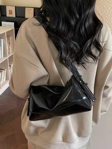 New Fashion Square Underarm Solid Color Women's Handbag, Casual Chic Versatile Commuter Bag - Black - View 3