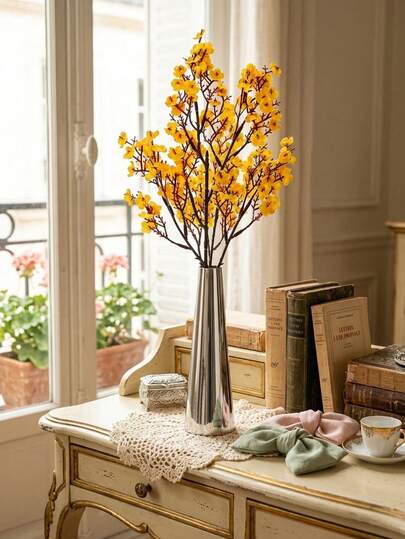 8/4/1件秋季黄色人造满天星干花束，丝绸花卉装饰，适用于万圣节、感恩节、圣诞节、春夏派对、户外花园、室内壁炉、门廊、婚礼、派对DIY花卉装饰、礼物、母亲节/DIY花环/婚礼背景。