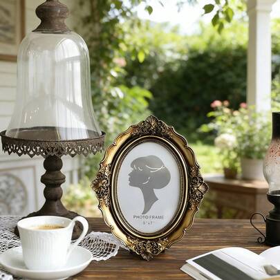 1件复古雕花相框，欧式风格，奢华椭圆形镜面，可壁挂，古典油画风格，家居装饰
