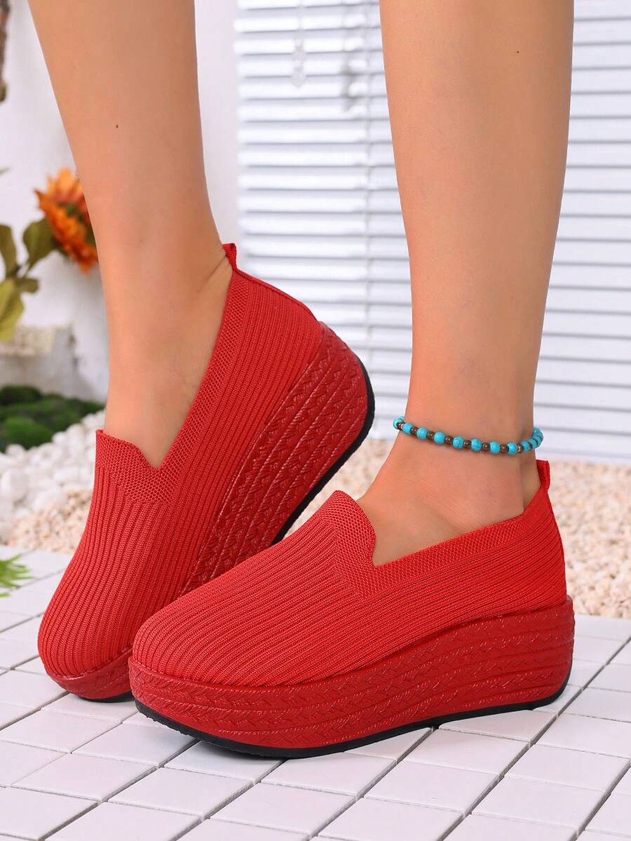 Women's Platform Slip-On Shoes, High Wedge Heel Solid Color Shaking Shoes, Comfortable Thick-Soled Elevator Shoes - Versatile Casual Shoes For All Seasons, Fashionable Daily Wear (Multiple Colors Available)