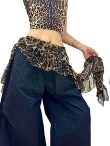1pc Women's Leopard Print Ruffle Waist Scarf, Asymmetric Sheer Fringe Hip Cover Overlay Belt For Jazz Dance Streetwear Layering Club Outfit - Multicolor - View 10