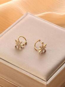 1 Đôi bông tai thời trang, kiểu kẹp tai không cần xỏ lỗ, phụ kiện thanh lịch phù hợp cho nữ giới, thích hợp để đeo hàng ngày và làm quà tặng dịp lễ. - Vàng - Xem 2