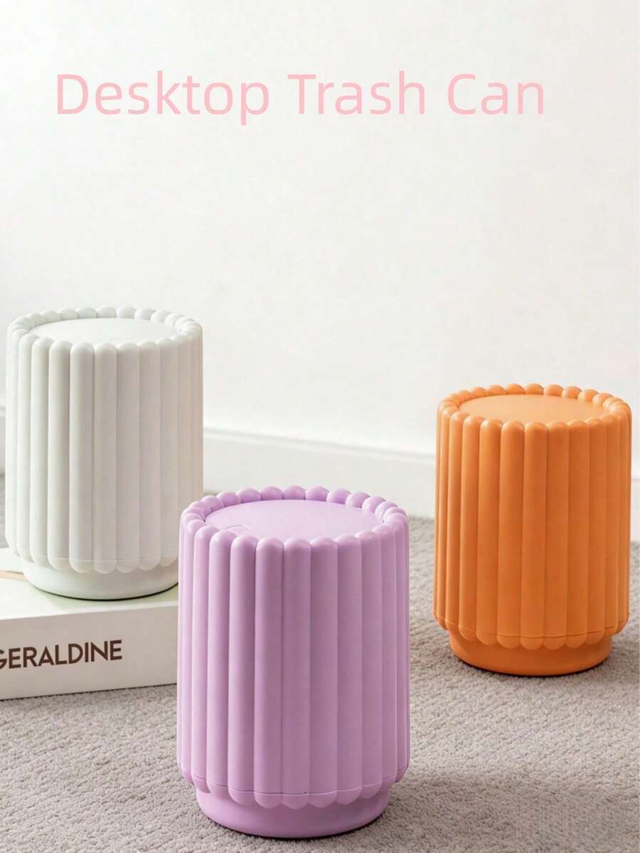 Latas de basura mini con tapa en morado, naranja y gris oscuro - Latas de basura de plástico para encimera con diseño de tapa abatible para evitar fugas de olores, usadas para almacenar cáscaras de frutas y restos en la mesa, manteniendo la mesa limpia, adecuadas para baños, decoración de escritorio de oficina en el hogar, mesa de café, escritorio de oficina - Multicolor - Ver 1