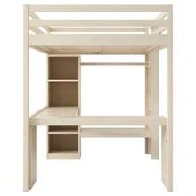 140x200 Loft Bed With Multifunctional Shelves, Under-Bed Desk, LED Lighting And USB Port, White - Apricot - View 5