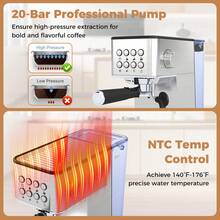 Espresso Machine 20 Bar Woth Milk Frother, 57OZ Removable Water Tank & Hot Water - Silver - View 6
